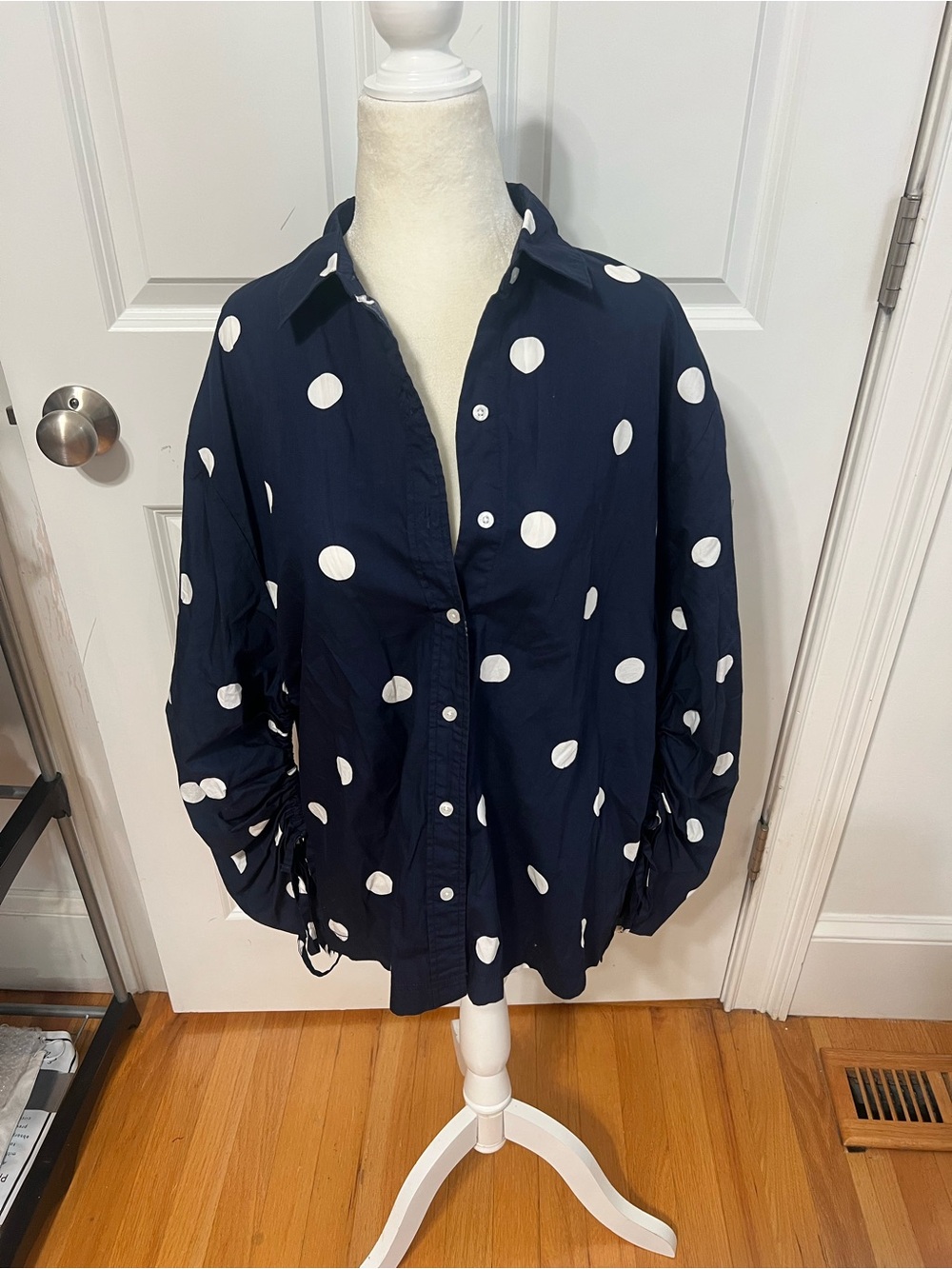 Max Jeans Navy Polka Dot Button-Front Blouse